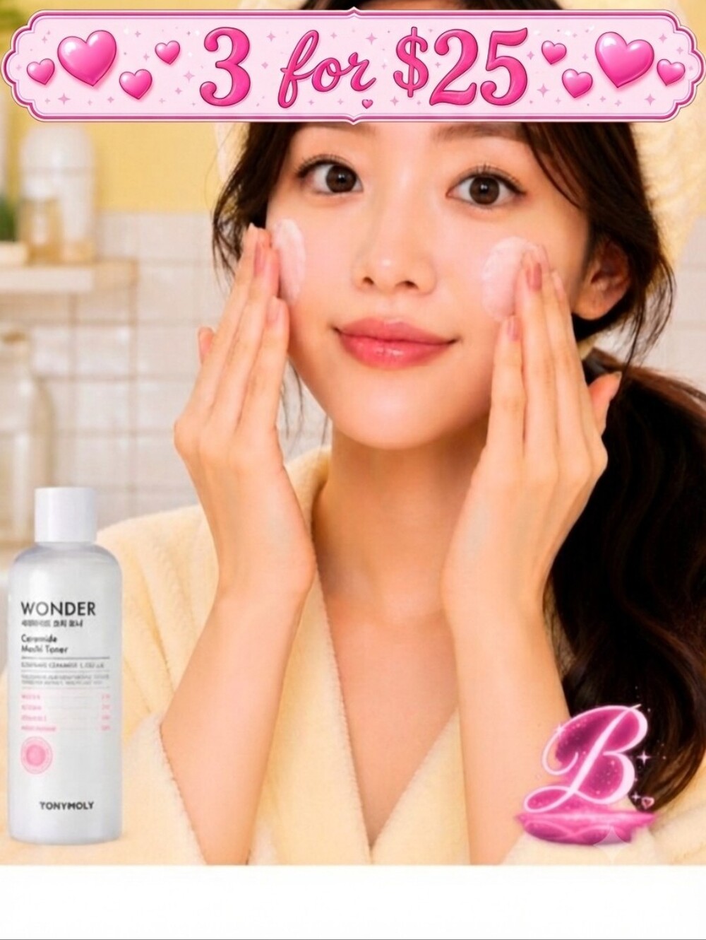 3/$25 TONYMOLY wonder Ceramide Mocchi Toner, 50 ml (Mini)